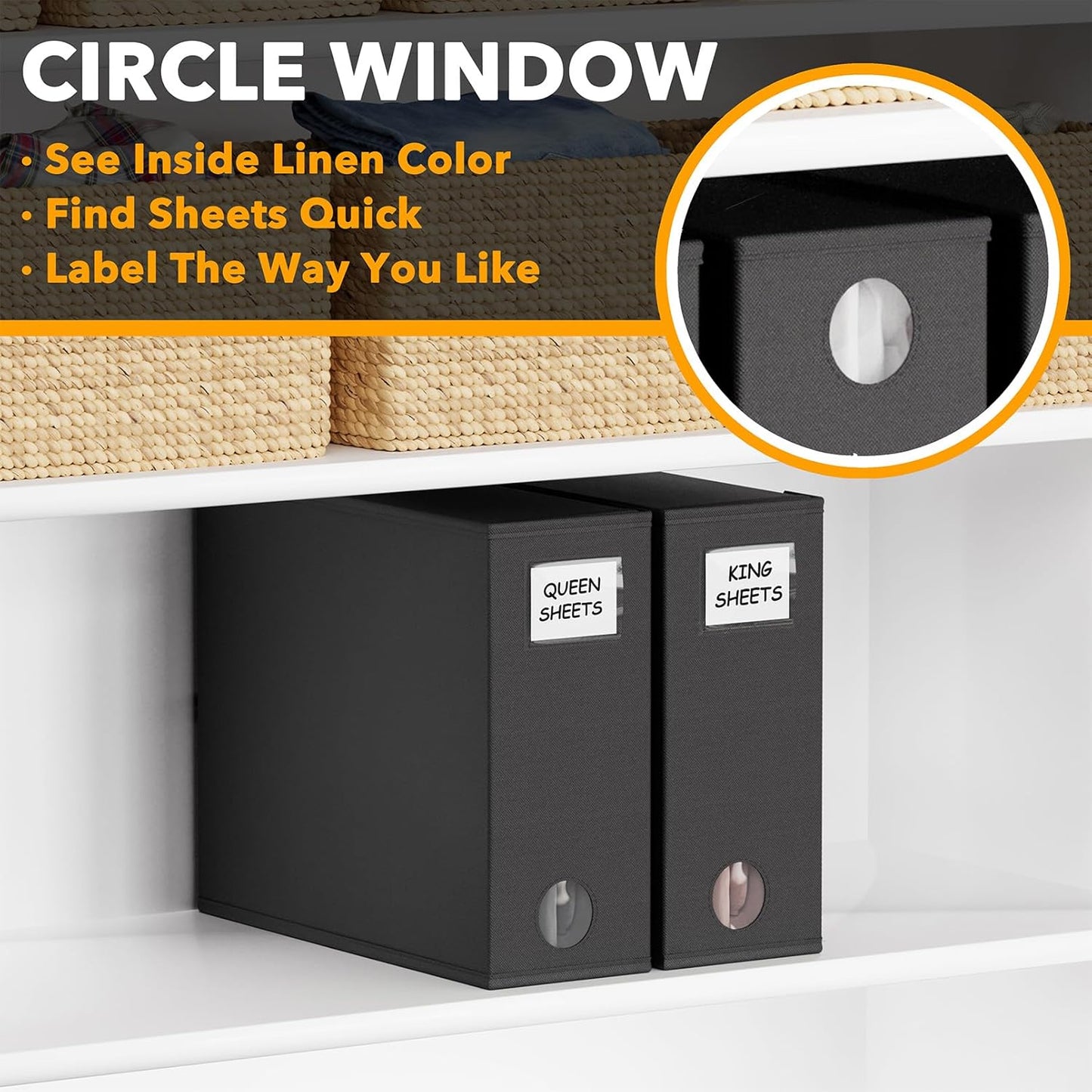 SpaceAid 2 Pack Bed Sheet Organizers and Storage, Foldable Sheet Organizer for Linen Closet, Sheets Set Folder Keeper with Window XL (Queen & King Size) Organizing Bedding Container, Black