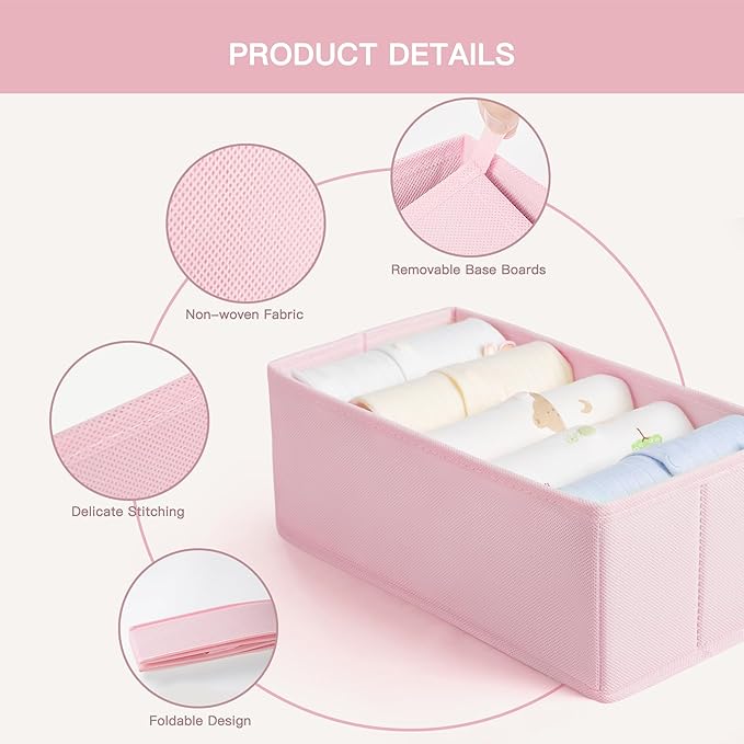 Criusia Drawer Organizer Clothes, 21 Pack Dresser Organizer for Baby Clothes, Underwear, Sock - Foldable Closet Organization and Storage Dividers Bins for Nursery, Bedroom (Pink)