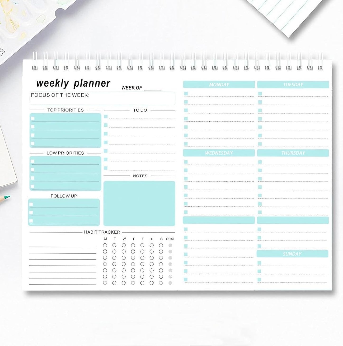 Weekly Planner, 7.5''x10.2'' Weekly To Do List Notepad, Undated Weekly Planner Notepad with 52 Tear Off Sheets Planner, Habit Tracker Productivity Organizer for Home School and Work
