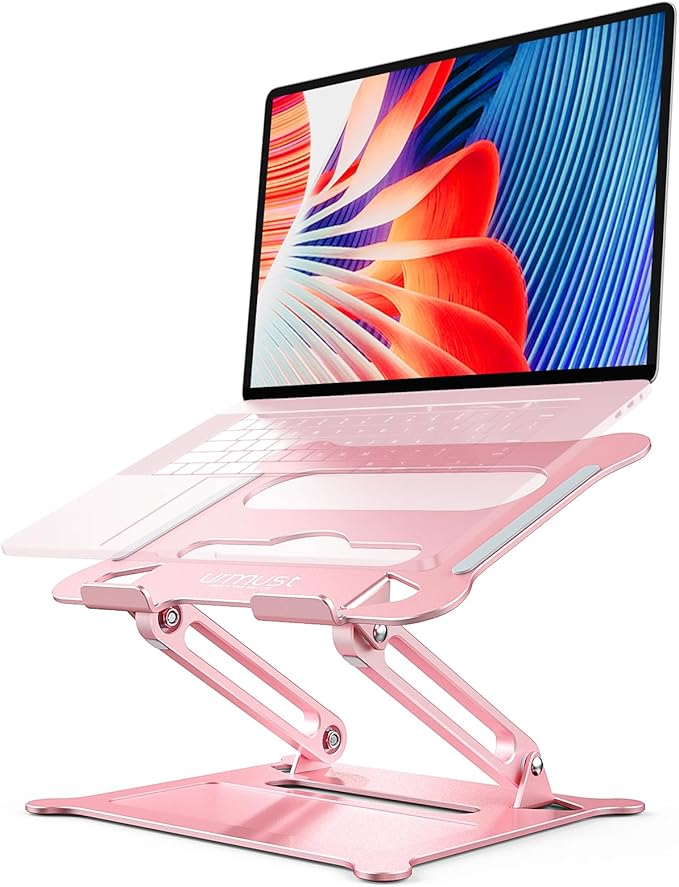 Urmust Laptop Stand for Desk Aluminum Computer Stand Riser Holder for Laptop Compatible with MacBook Air Pro, Dell, HP, Lenovo Samsung, Alienware All Laptops 11-15.6"(Pink)
