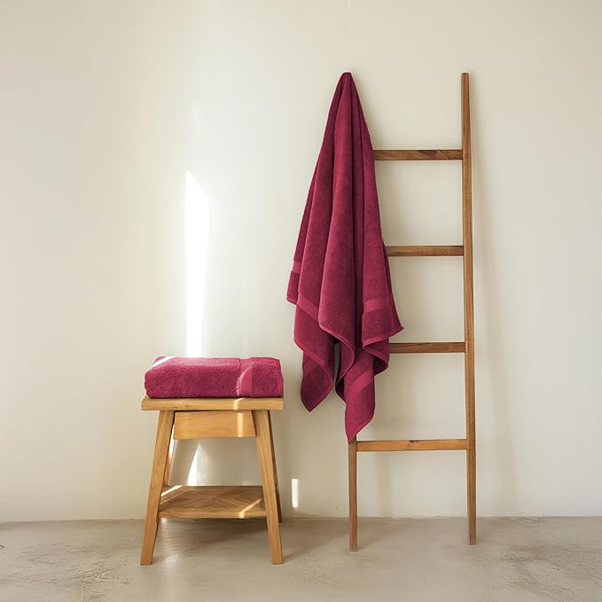 SALBAKOS 100% Turkish Cotton Extra Large Bath Sheet Set of 2 35x70 inch | Heirloom Quality | Hotel & Spa Collection | Soft, Absorbent Oversize Bath Towels | Made in Turkey (Wine, 2 Bath Sheets)