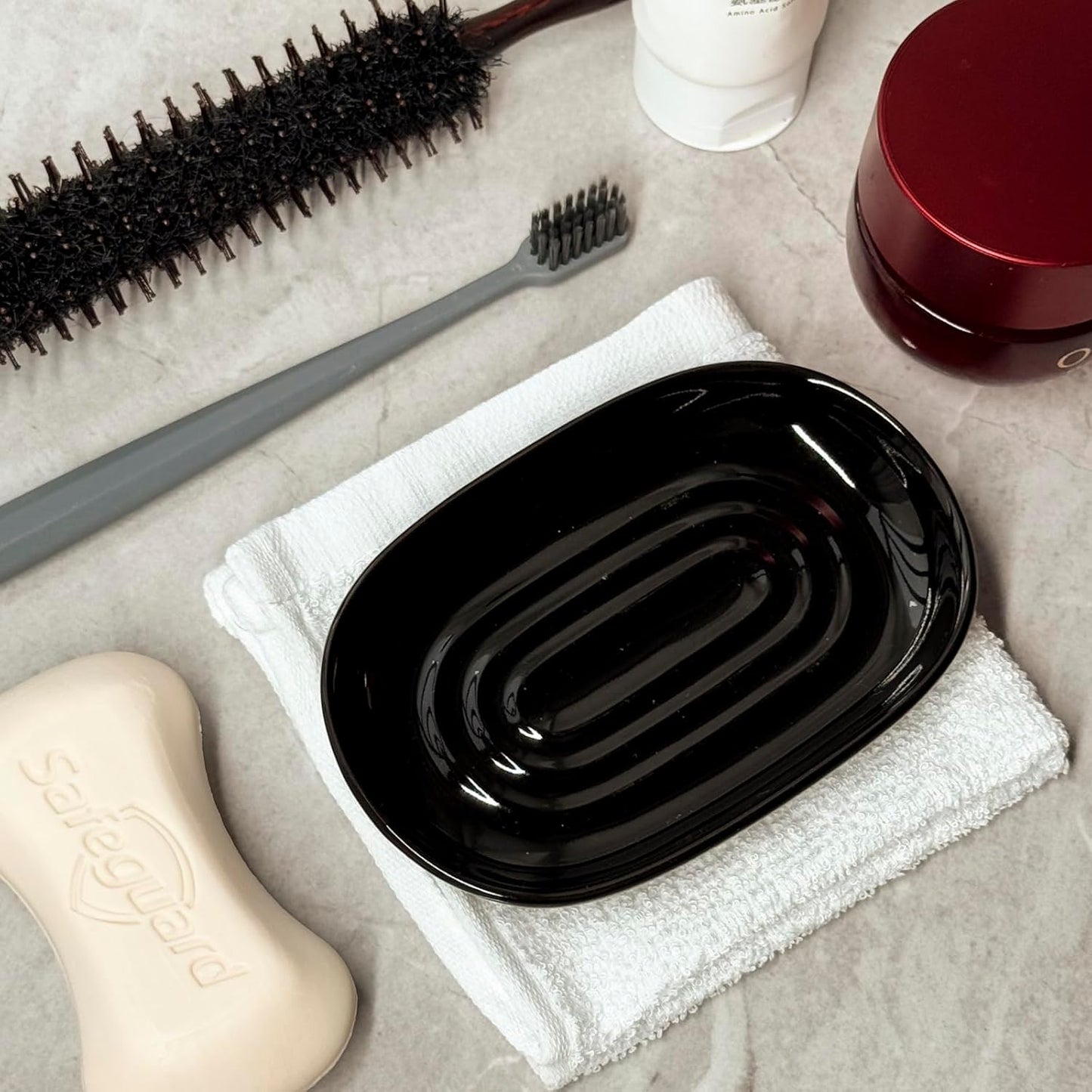 Soap Dish, Ceramic Soap Dish with Marble PatternShower, Soap Saver Tray for Bathroom, Kitchen Sink & Vanity, Multi-Use Holder for Jewelry, Rings, Keys (1 Pack, Black)