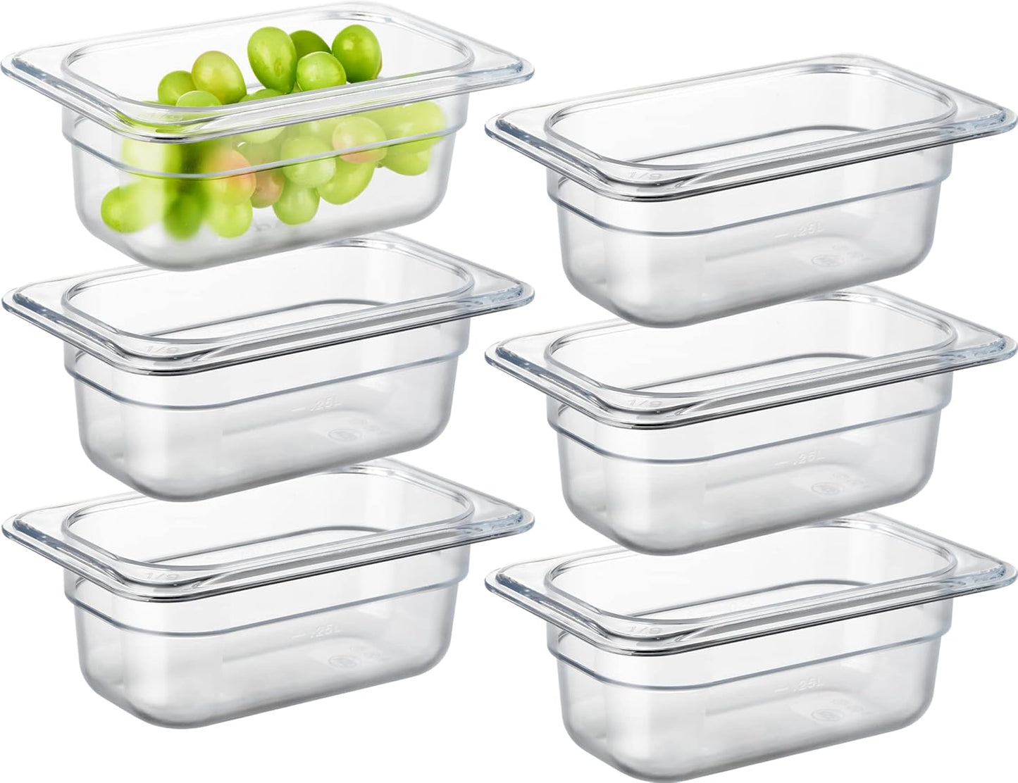 CURTA 6 Pack NSF Food Pans, 1/9 Size 2 1/2 Inch Deep, Commercial Polycarbonate Plastic Clear Freezer-Safe