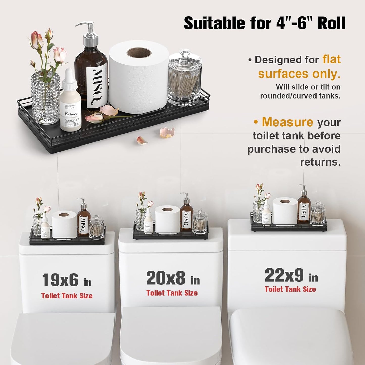 Oak Bathroom Toilet Tank Tray, 13" Wood Back of Toilet Paper Basket Tank Topper Storage, Vanity Tray for Perfume Makeup Candle Toiletry Organizer for Kitchen Coffee Table Silver Tray Decor