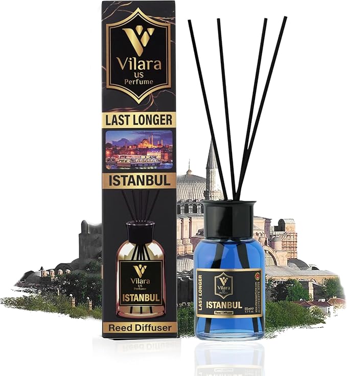Reed Diffuser Set with Sticks for Home – Bathroom, Bedroom & Office Aromatherapy – Long Lasting Scented Oil Diffuser with Sticks – Luxury Room Fragrance Diffuser 55ml,1.7 fl oz (Istanbul Pack 3)
