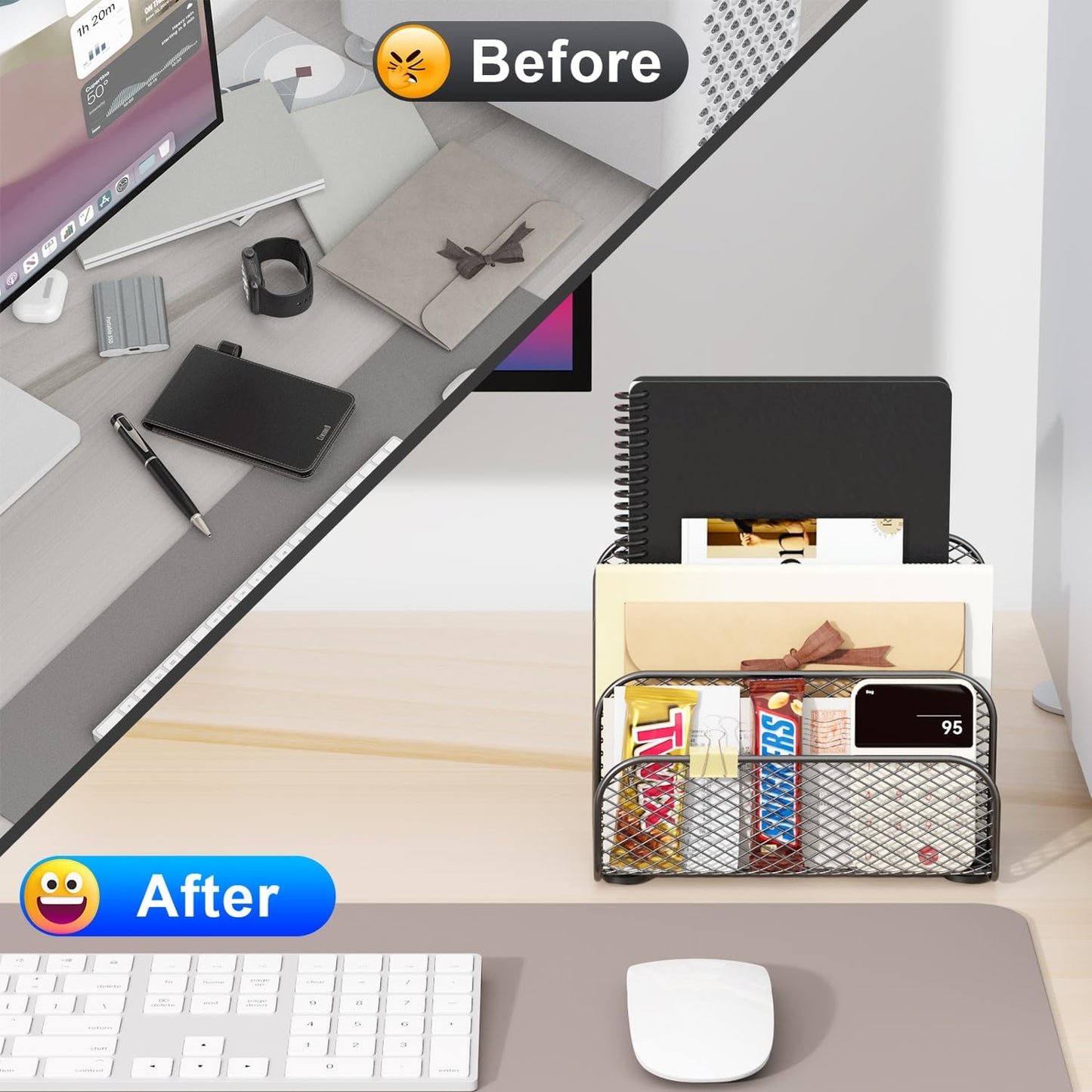 gianotter Mail Organizer Countertop, Metal File Holder with 3-Slot, Bill Organizer for Office Receipts and Letter Paper Storage (Black)