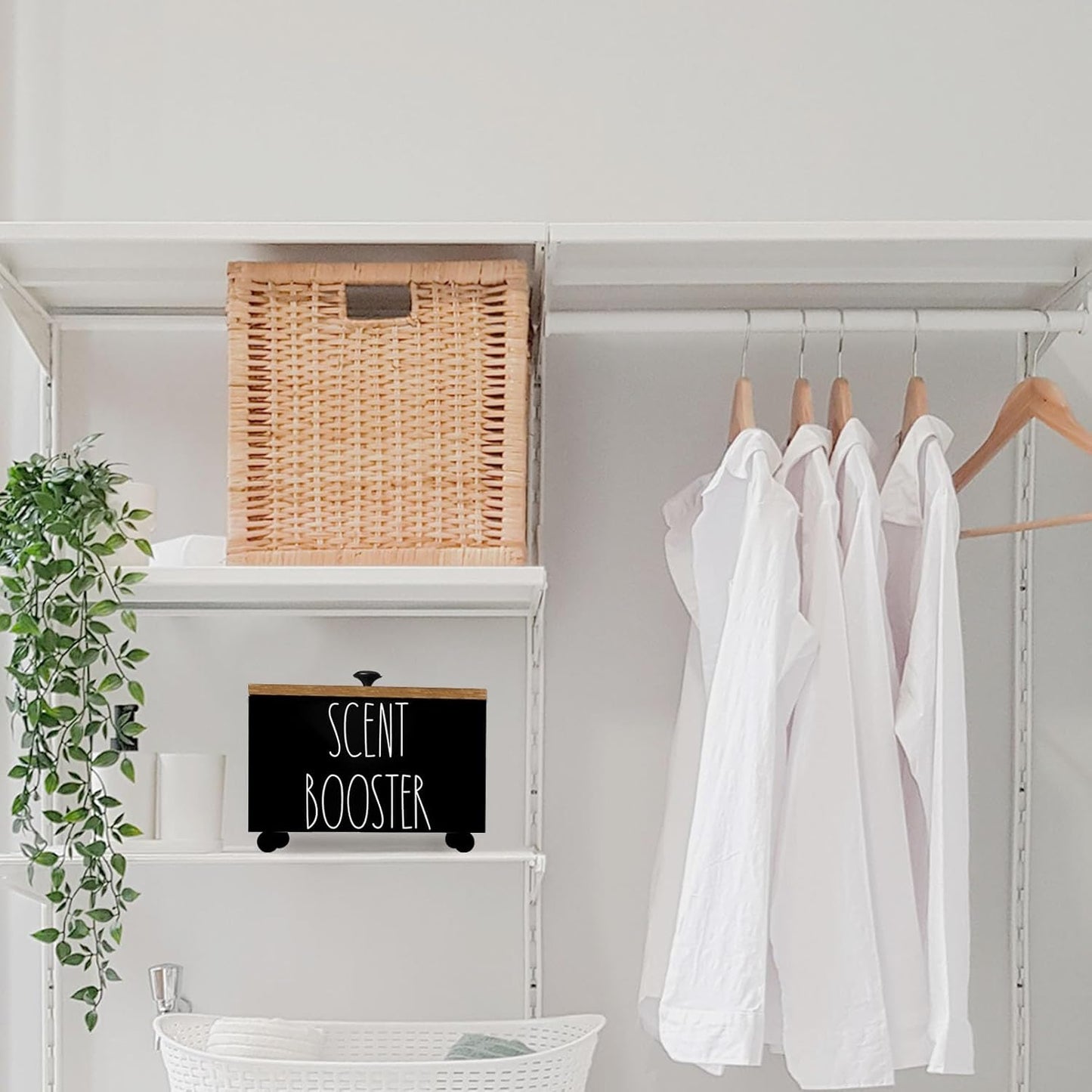 Laundry Scent Booster Container, Farmhouse Scent Beads Storage Organization, Rustic Wood Dispenser for Clothing Fragrance Beads, Laundry Room Powder Box, Laundry Detergent Organizer Bin(Black)