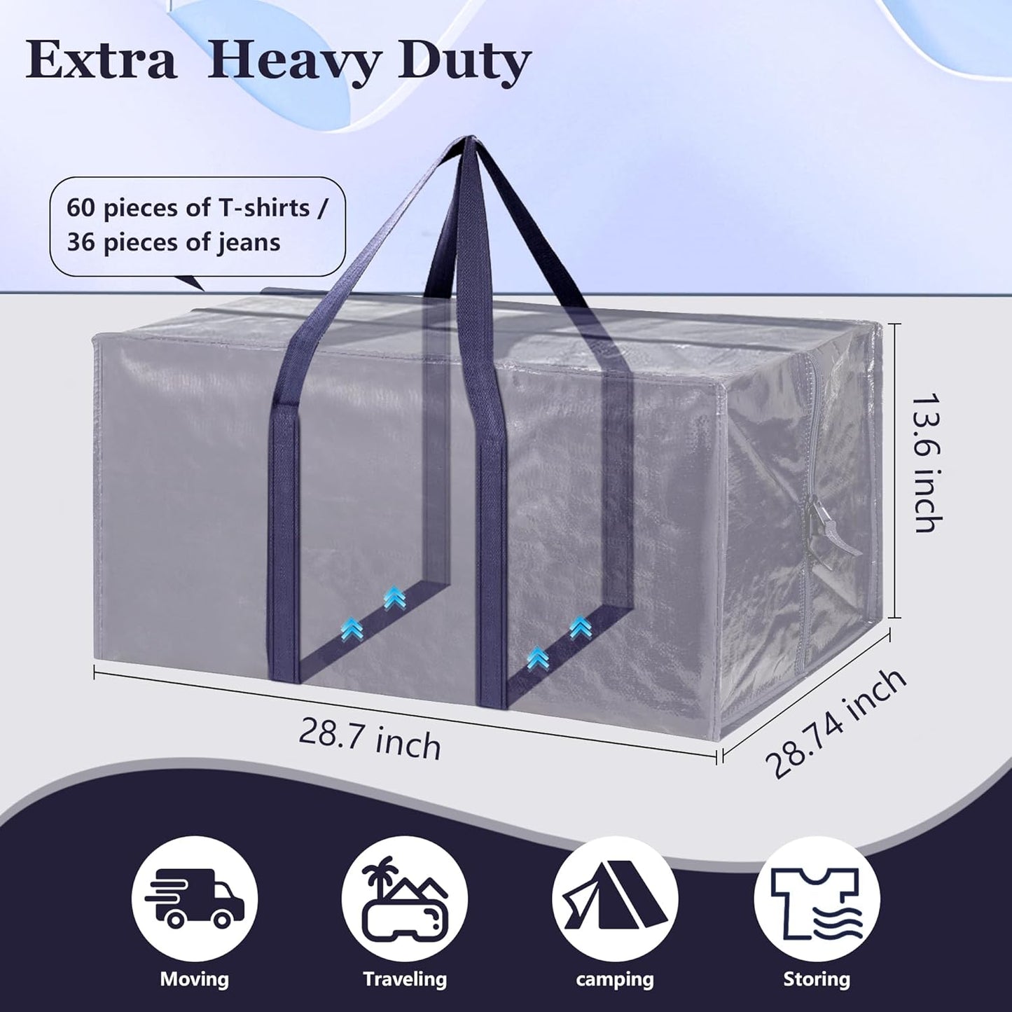 12 Pack Extra Large Heavy Duty Moving Bags with Reinforced Zipper & Wide Handles, Moisture-Resistant Storage Bins Packing Cubes for Clothes, College Dorm, Travel, and Home Organization, DarkBlue