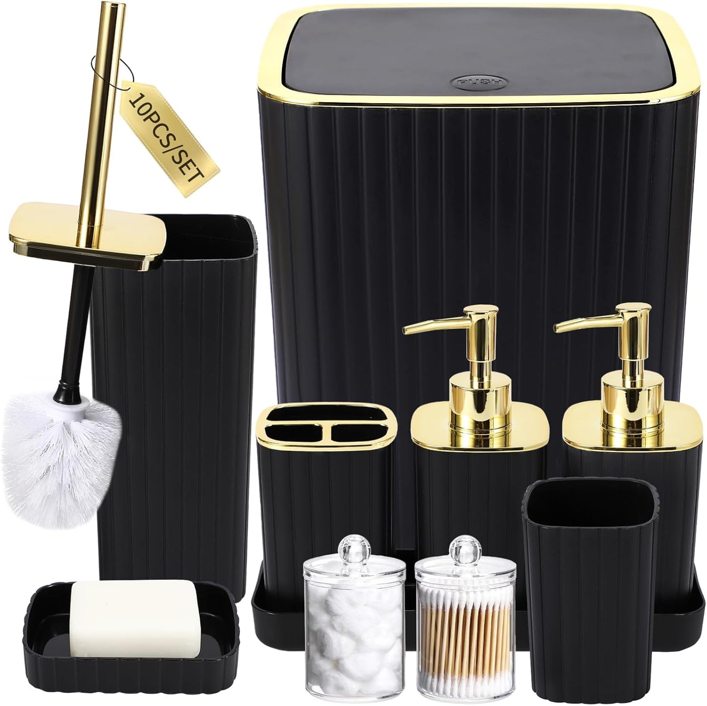 Bathroom Accessories Set - Gorgeous Bathroom Set, 10PC Bathroom Accessory Set, Toilet Brush, Trash Can, Qtip Holder Dispenser & Soap Dispenser