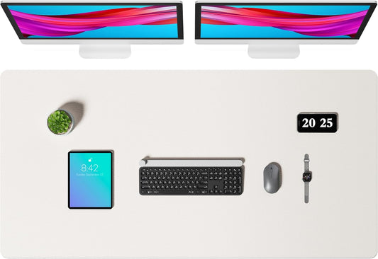 Aothia Faux Leather Desk Mat – Large Mouse Pad, Non-Slip PU Leather Blotter, Waterproof Writing Surface for Office and Home (Off-White, 47.2" x 23.6")