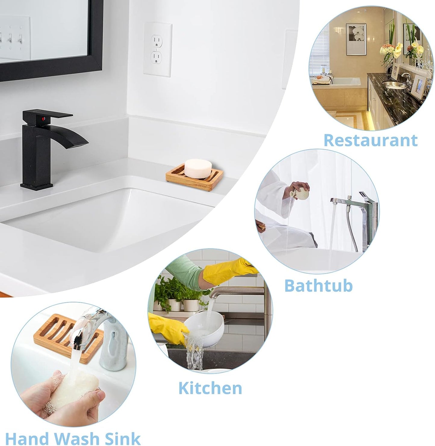 Slotted Soap Dish 2 Pack Teak Wood by HTB, Kitchen Wooden Sponge Holder, Self Draining Soap Dish for Shower, Sink, Bathroom, Bathtub, RV