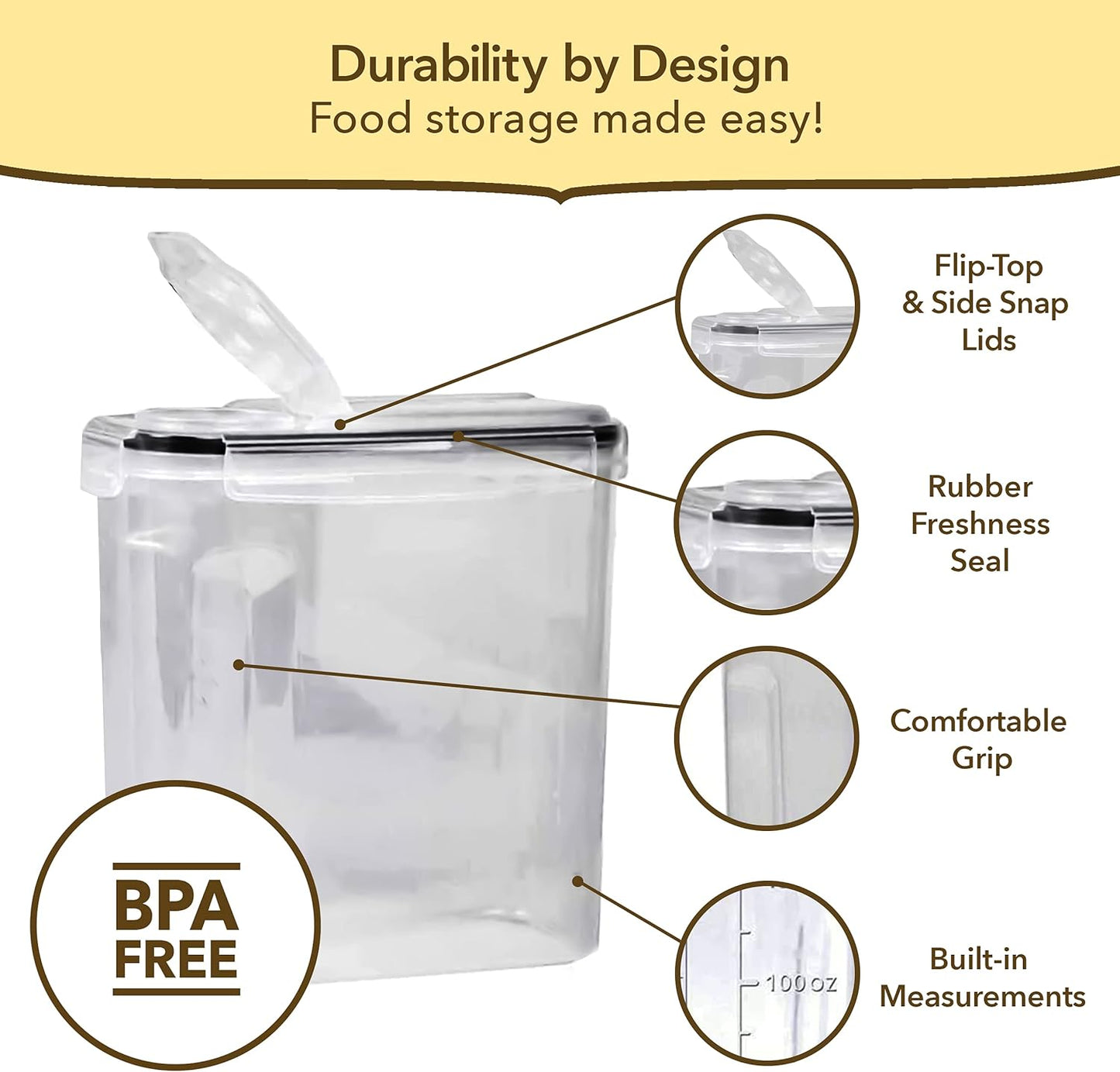 Simply Gourmet Airtight Cereal Containers with Lids – 3 Piece Tall Kitchen Pantry Organization Set, BPA-Free Clear Plastic, Pour Spout Lids for Breakfast Cereal, Rice, Flour, Sugar, Snacks