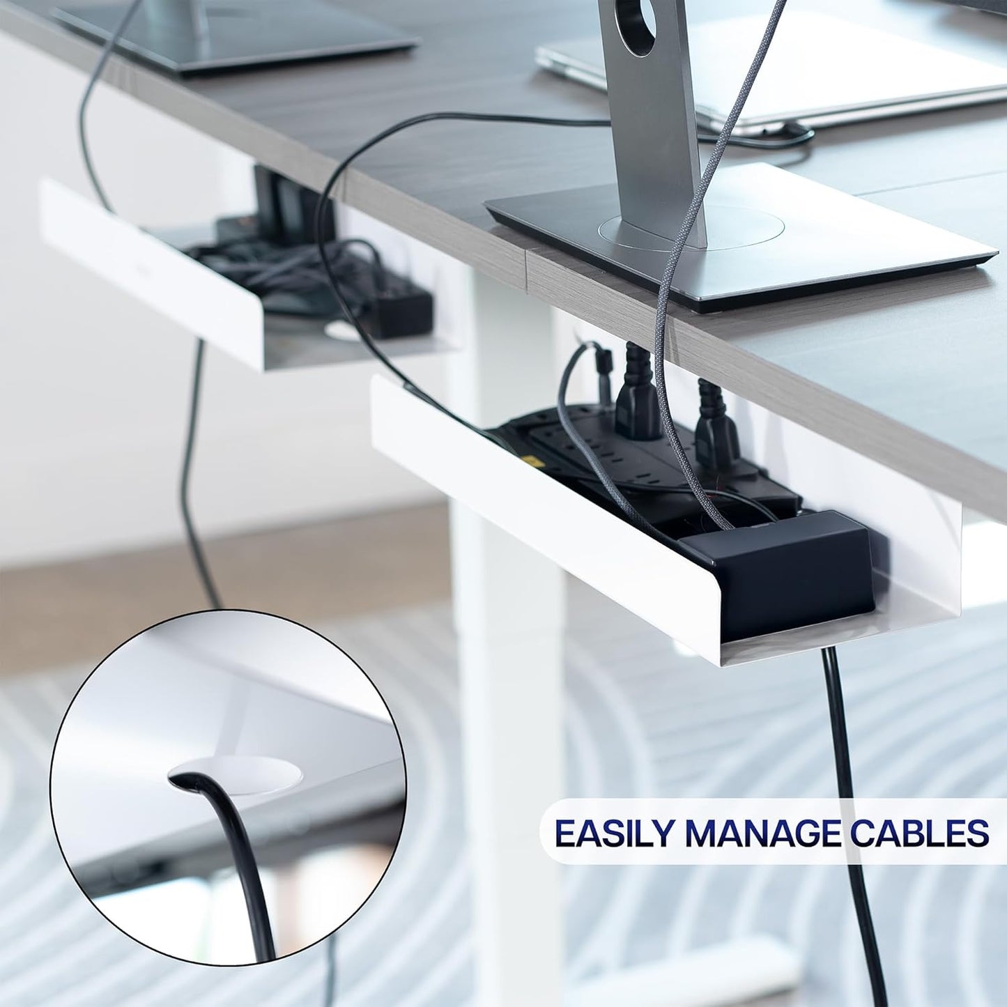 VIVO Under Desk 17 inch Extra Deep Cable Management Trays, Power Strip Holders, Cord Organizers, Wire Tamers for Office and Home, White, 2 Pack, DESK-AC16-2CW