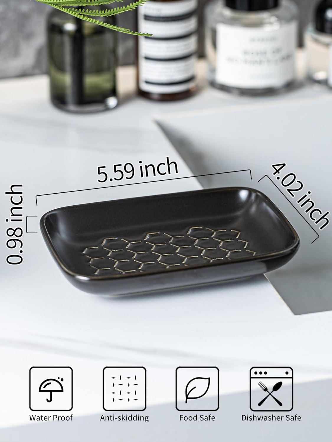 Gomakren Soap Dish for Shower, Bar Soap Holder, Ceramic Soap Dishes for Bar Soap, Christmas Sponge Holder Soap Saver Soap Tray for Bathroom Kitchen Sink, 5.5 Inch, Black