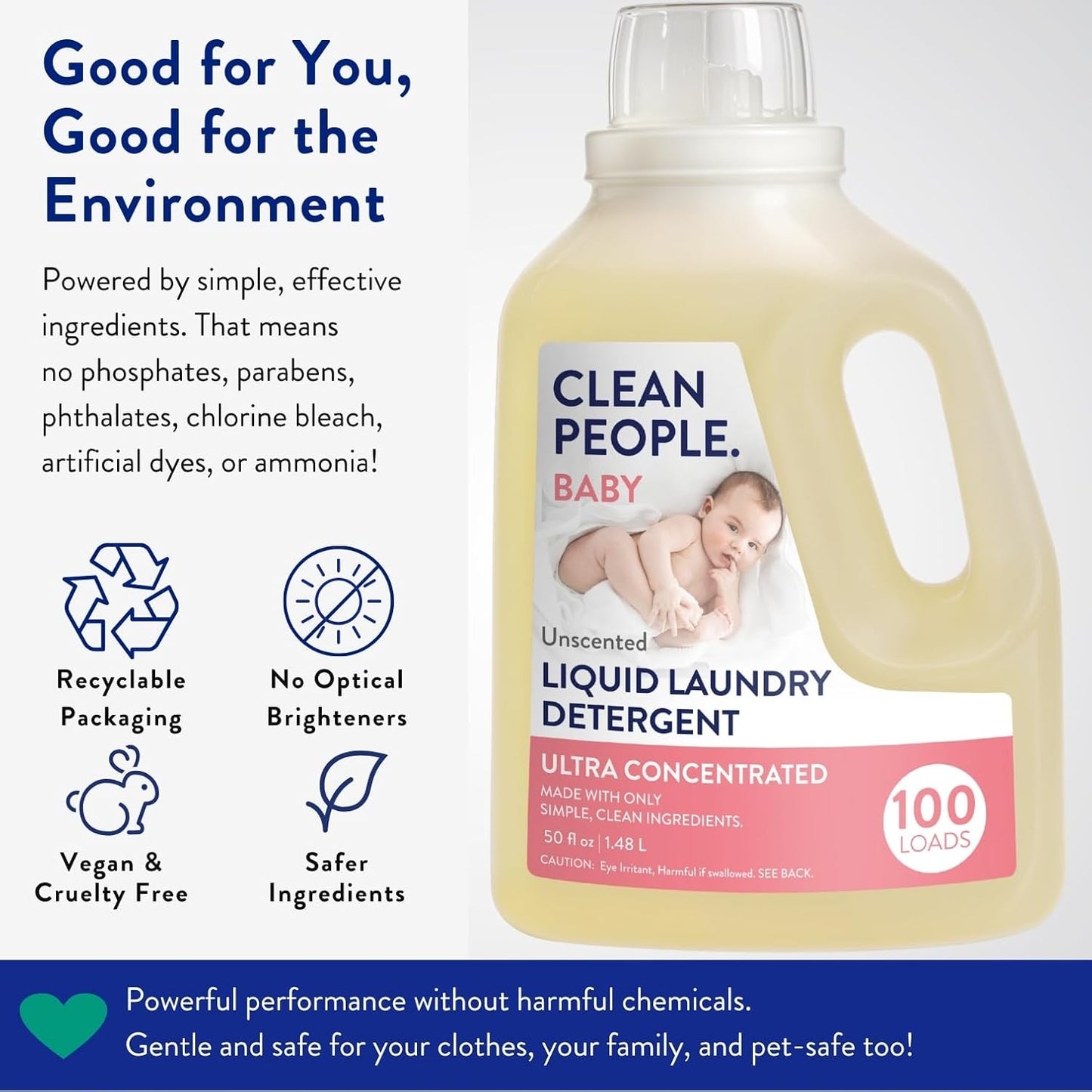 The Clean People Liquid Laundry Detergent - Recyclable Packaging, Stain Fighting - Ultra Concentrated, Laundry Soap - Baby Laundry Detergent, 50 fl oz