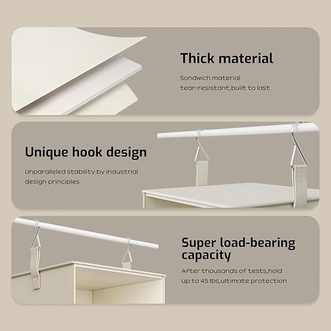 Vailando 3-Shelf Hanging Closet Organizer, Set of 2 Hanging Shelves with 2 Drawers for Wardrobe, Nursery, Baby Clothes Storage and Organization, Beige