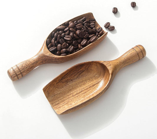 Big Wooden Coffee Scoop, 2pcs Large Coffee Scoops for Ground Coffee Beans, Acacia Wood Shovel Spoons Multipurpose for Jars Canisters,Kitchen Scooping Tool Salts Spice Pepper Powder Tea Shovels