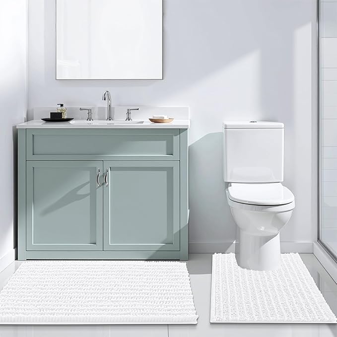 Arotive Luxury Round Chenille Bathroom Rug Mat, Extra Soft Thick Absorbent Shaggy Bath Rugs, Non-Slip Machine Wash Dry Plush Bath Mats for Bathroom, Shower and Tub, 24x24, White