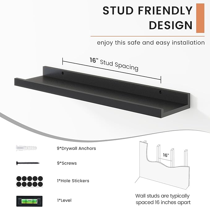 Floating Picture Ledge Shelves Set of 4, 24 Inch Shelves with Lip - Large Nursery Book Shelf for Toys Storage, Kids Bookshelf, Living Room, Bedroom Decor Frames