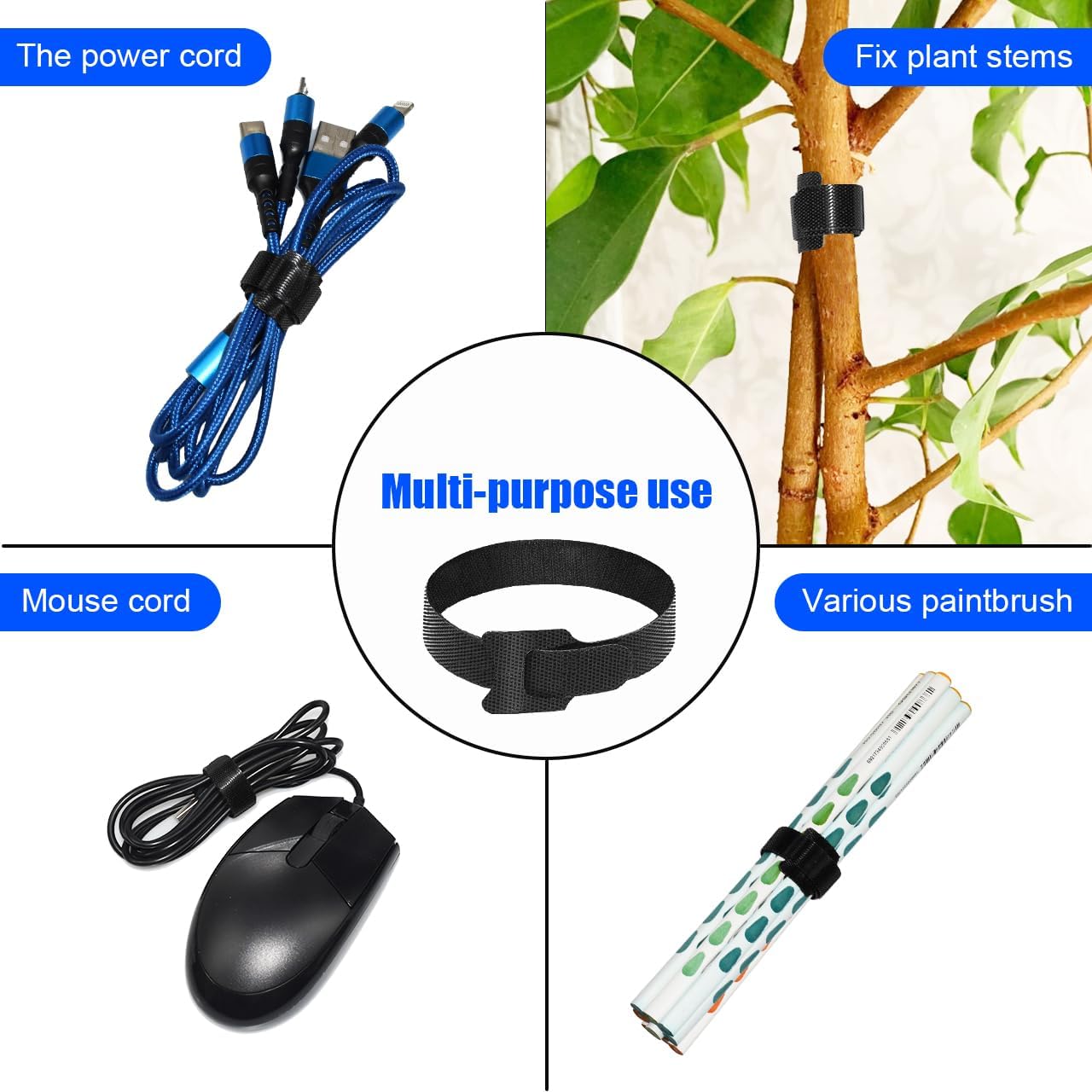 100 PCS 8 Inch Reusable Cable Ties, Adjustable Cable Management Wire Straps with Hook and Loop, Multi-purpose for Home, Office and Data Centers Organizer by QINGLER