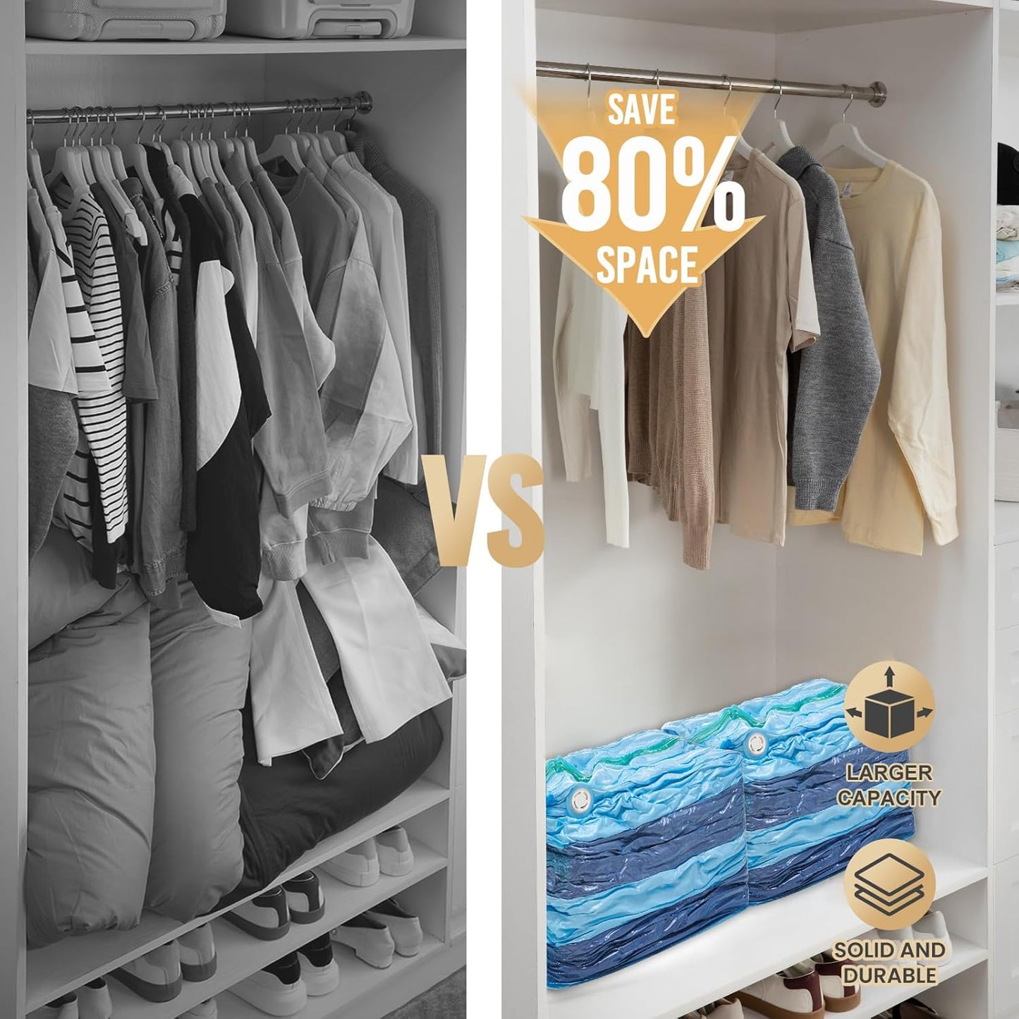 TAILI Vacuum Storage Bags 4 Pack, Jumbo Cube (31x40x15 inch), Large Vacuum Seal Bags for Clothing, Beddings Comforters, Blankets, Pillows, Saving Space in Closet, Blue