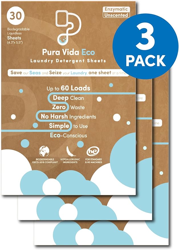 Laundry Detergent Sheets - 90 Sheets (up to 180 Loads) - Unscented - Ideal for Travel, Baby Clothes - Compact, Liquidless, Hypoallergenic, Eco-Friendly, Plastic-Free Solution
