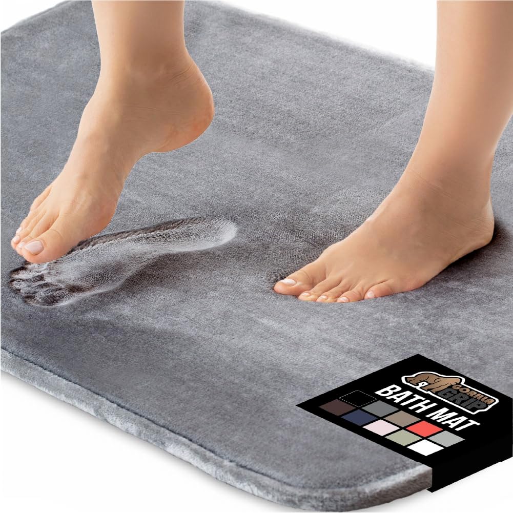 GORILLA GRIP Memory Foam Bath Rugs, Soft Absorbent Velvet Bathroom Mats, Durable Dots on Underside, Machine Washable Bathmat, Carpet Rug Room Decor for Shower Floor, 42x24 Mat, Graphite Gray
