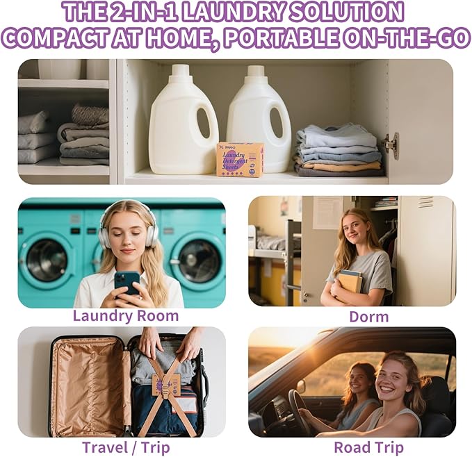 Laundry Detergent Sheets - 240 Loads Girls Lavender Laundry Sheets for Dorm,College,Home, Hotel,Apartment,Camping,Cruise,Road Trip,Beach Vacation,Backpack,Small Space, Family School Travel Essentials