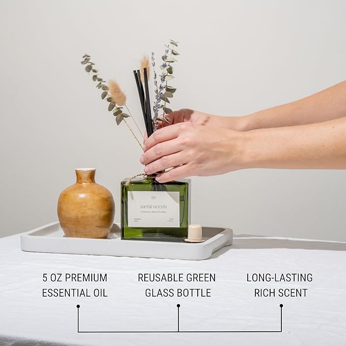 Craft & Kin Christmas Reed Diffuser with Dried Flowers | 5 oz Santal Woods Holiday Scented Reed Diffusers for Home, Bathroom | Scent Sticks | Elegant Fragrance Home Decor for Men & Women