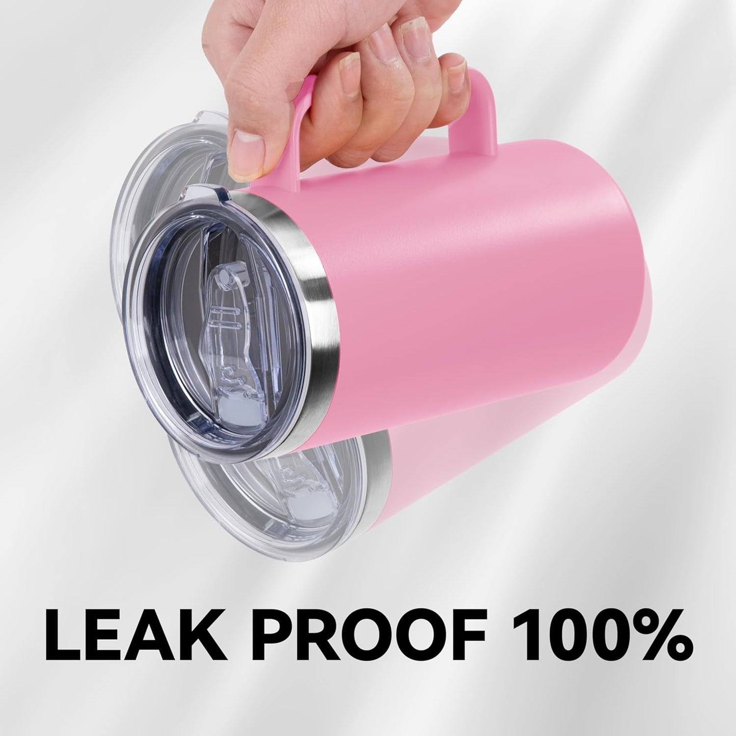 DOMICARE 24oz Mug with Handle and Lid, Stainless Steel Coffee Mug, Travel Mug with Handle, Double Wall Vacuum Coffee Tumbler, Reusable Insulated Cup, Pink, Pack 4