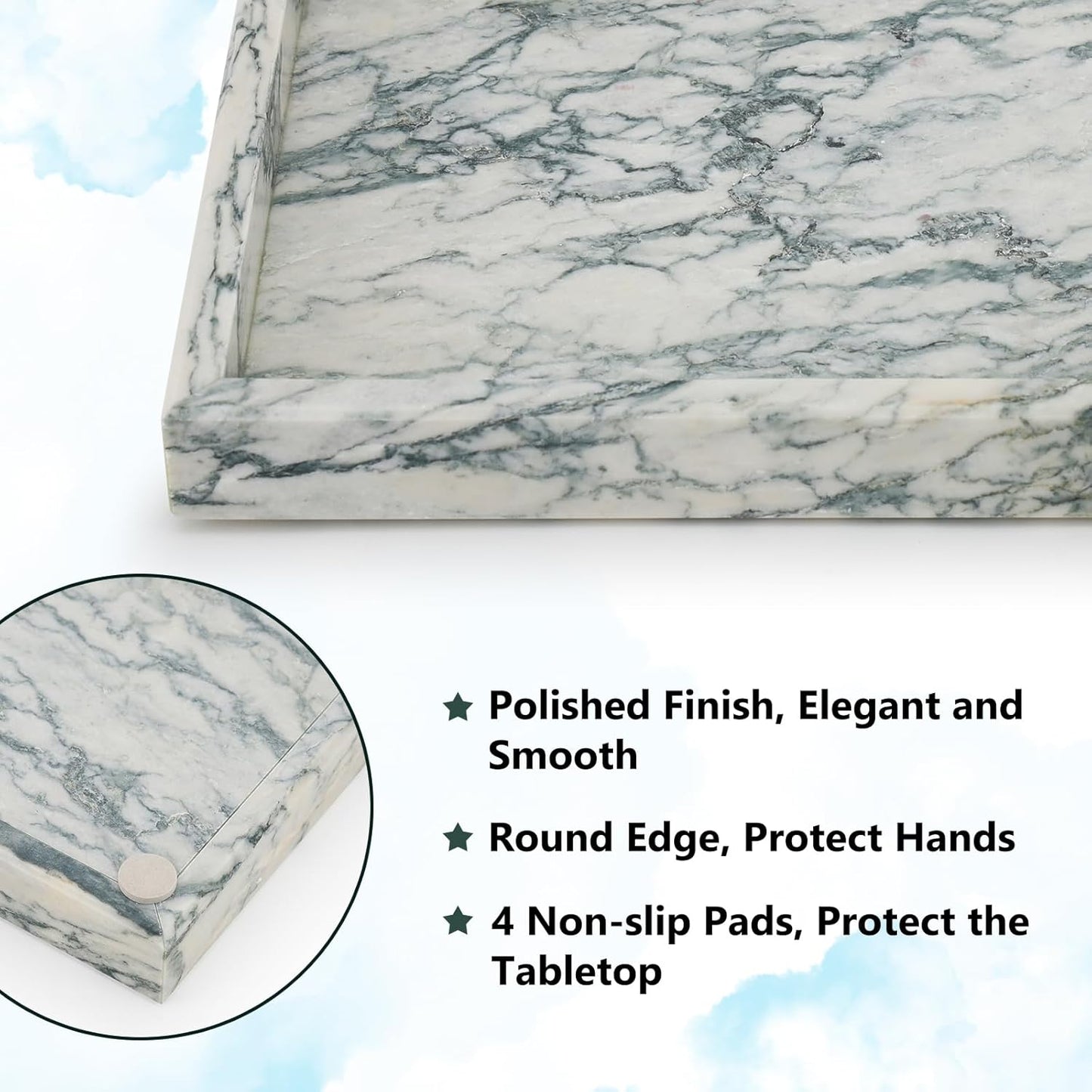 Real Natural Marble Tray for Bathroom, Vanity, Kitchen and Desktop, Rectangle Genuine Marble Stone Tray for Jewelry, Cosmetics, Candles, Lotion, Perfume and Home Decor Cyan Green