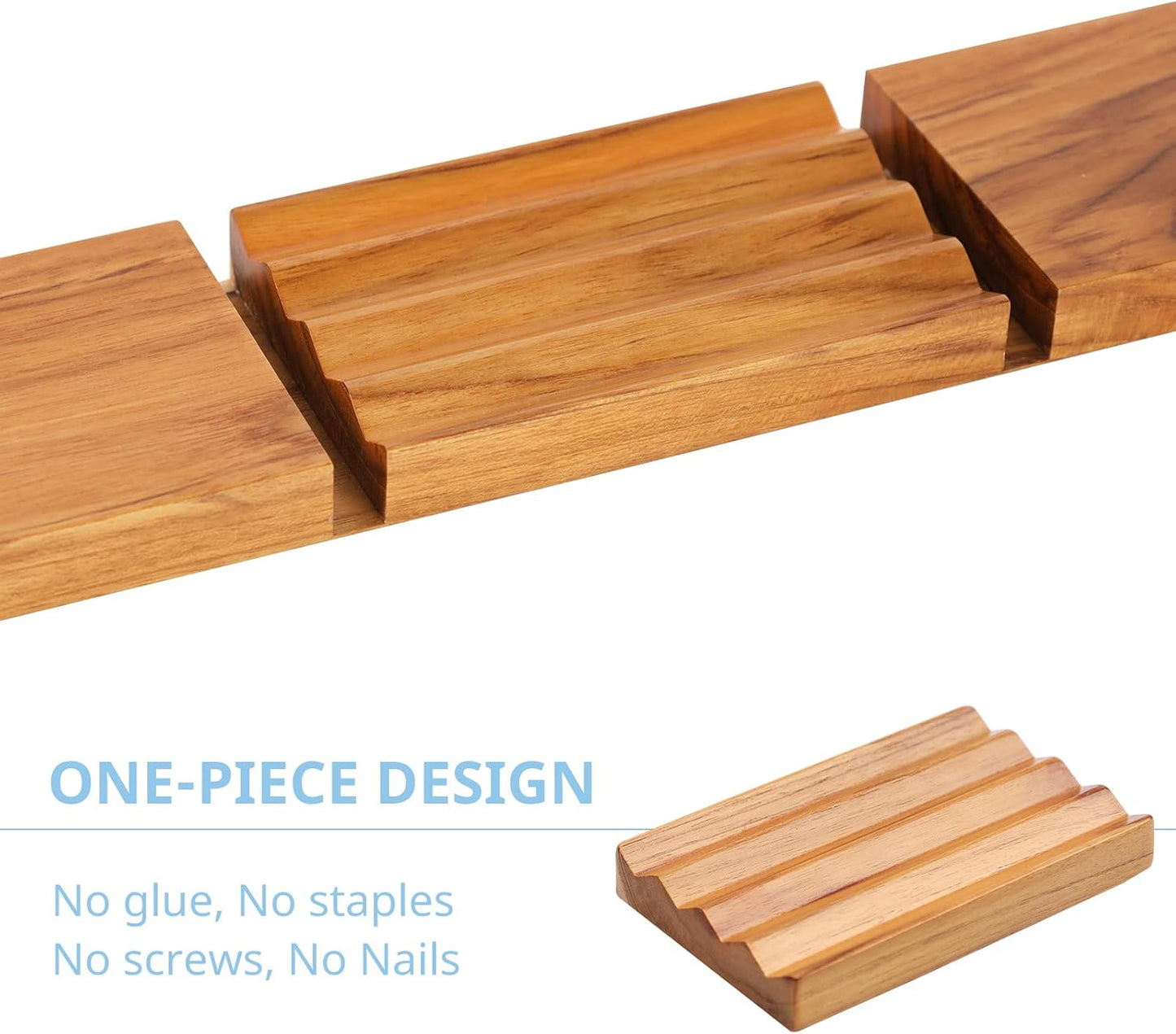 Teak Soap Dish for Shower Pack of 2 by HTB, Wood Decorative Bath Soap Holder Heightened Base Design to Keep Soap Dry in Kitchen, Bathroom, Sink, Bathtub, Wooden Soap Saver for Hand Face Shampoo Bar