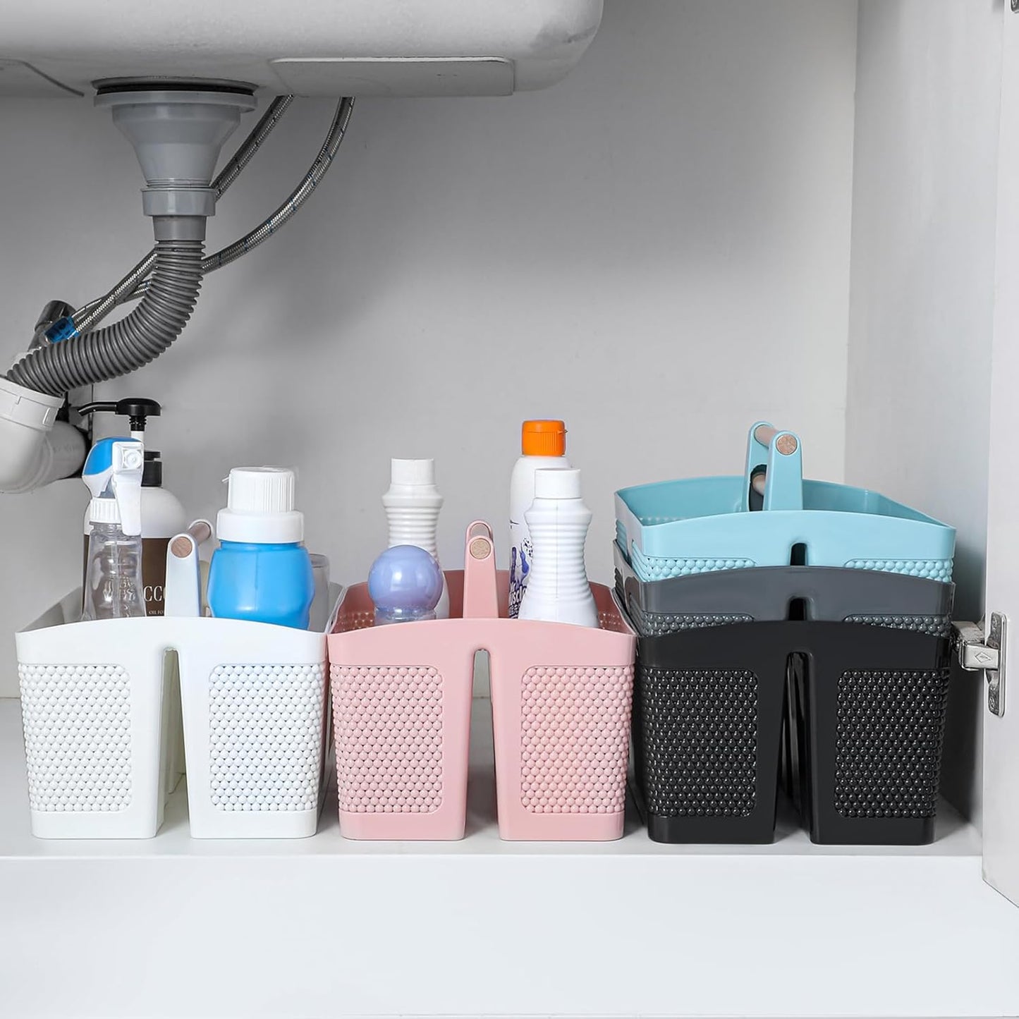 rejomiik Portable Shower Caddy Basket Plastic Cleaning Caddy Organizer Storage Tote with Handle for Bathroom, College, Dorm Room Essentials, Grey