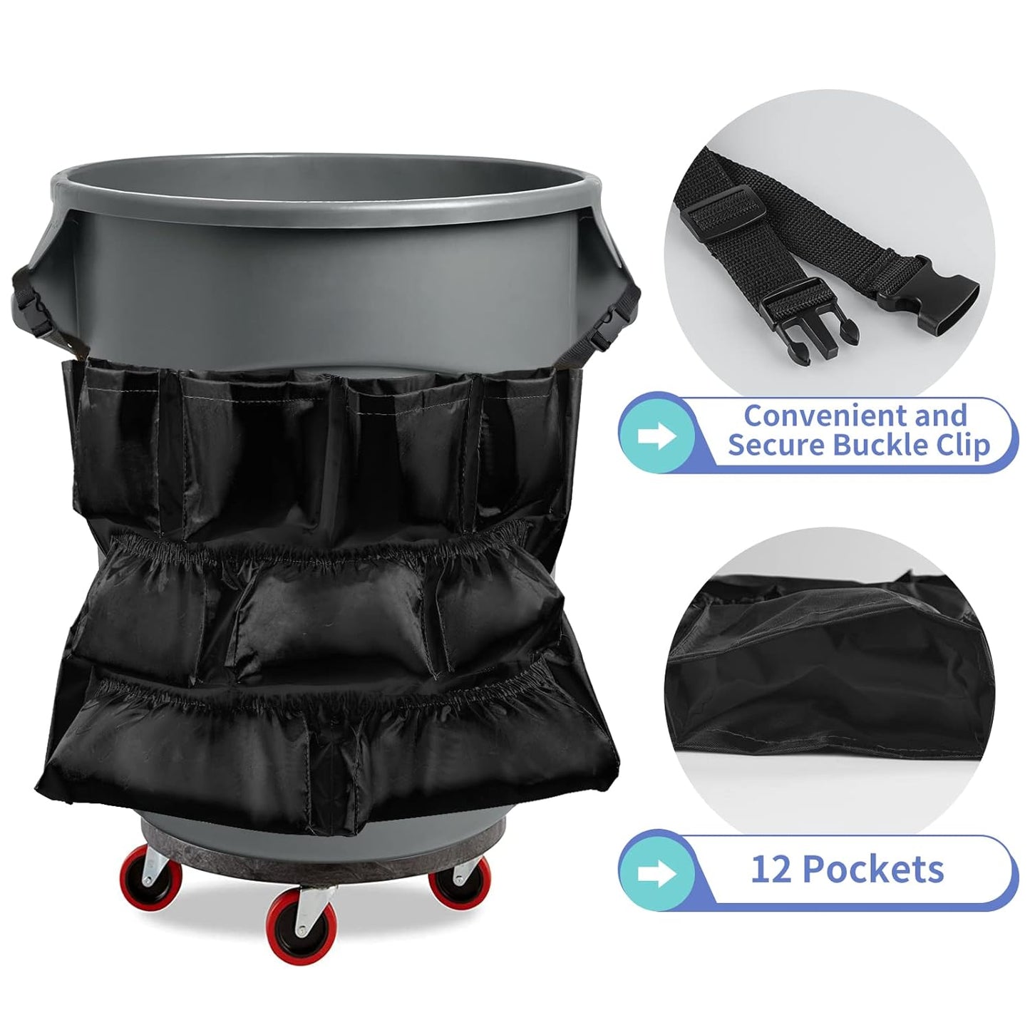 MOLIGOU Trash Can Caddy Bag, 12 Pockets Garbage Can Caddy Organizer Bag for Cleaning Tools and Supplies, Fits 20-44 Gallon Can (Black)
