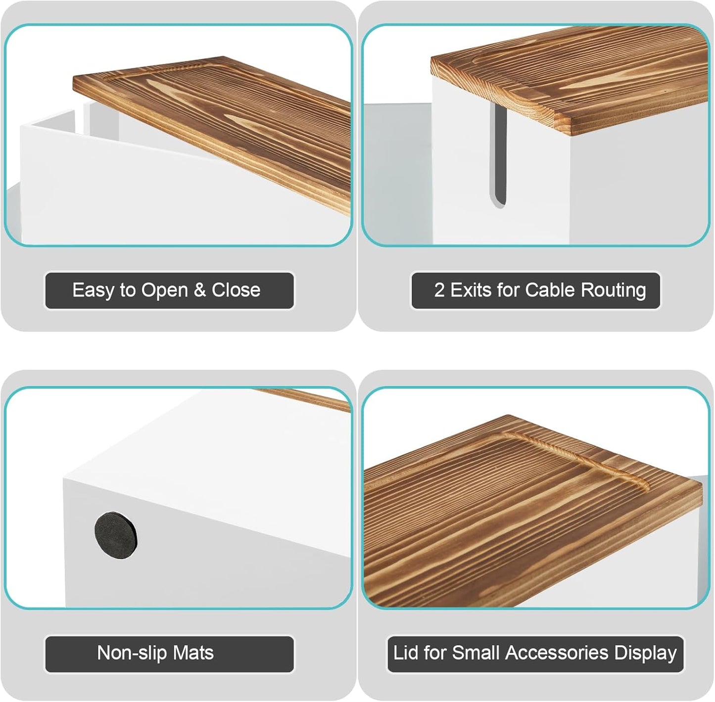 Bivvclaz Large Cable Management Box, Wooden Cord Organizer Box for Desk, Floor, Office to Hide Extension Cords Power Stripes Surge Protectors Chargers Wires, White