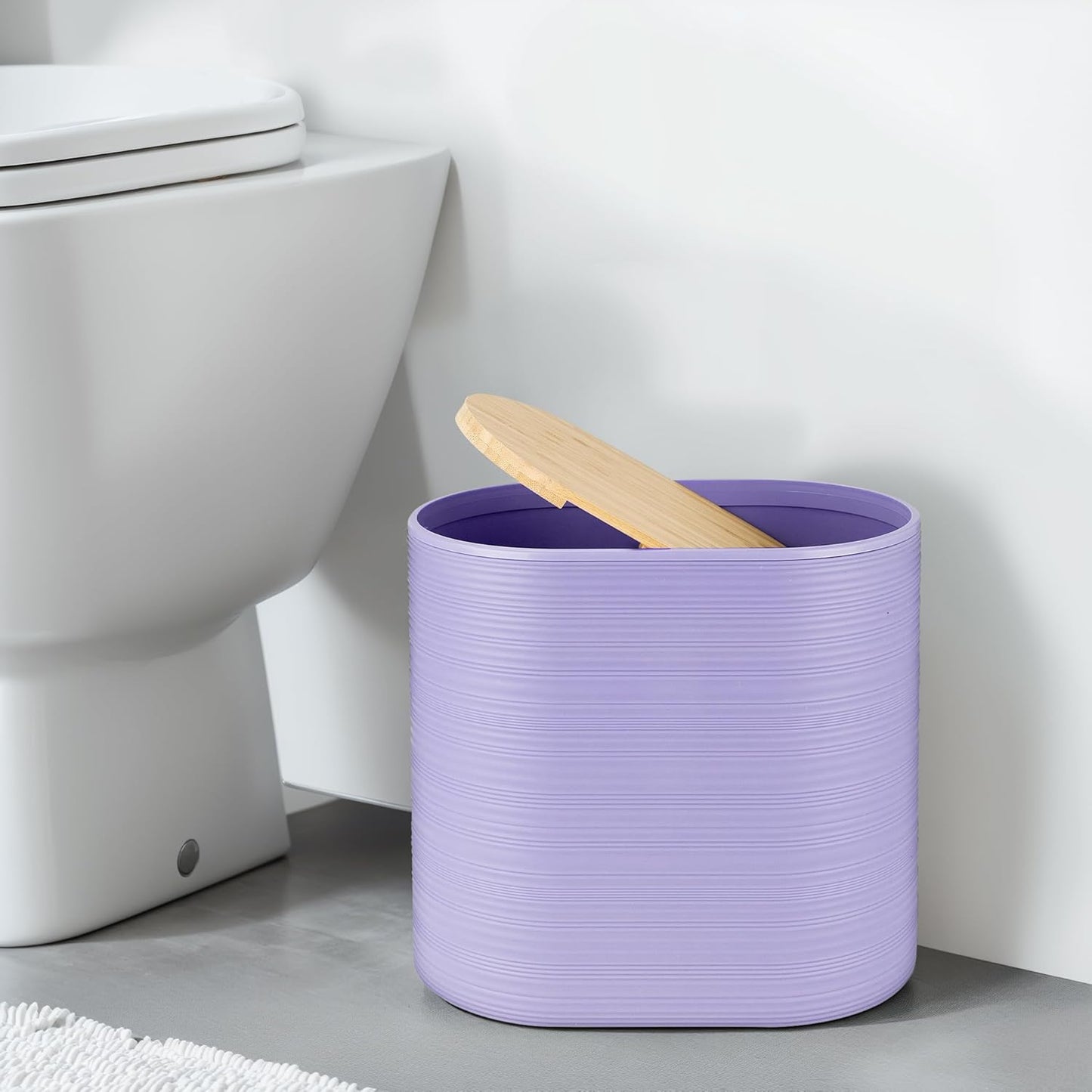 IMAVO Bathroom Accessory Set-11Pcs Purple Bathroom Accessories Set with Trash Can,Soap Dispenser,Soap Dish,Toothbrush Holder,Toothbrush Cup,Toilet Brush Set ,Qtip Holder Dispenser with Labels