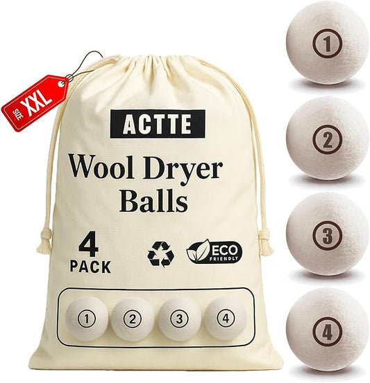 Wool Dryer Balls Laundry, XXL(3.1") 4 Pack, Premium Fabric Softener Ball, Reusable, Anti Static, Chemical Free Natural Wool Balls for Dryer, Laundry Dryer Balls – 100% New Zealand Wool