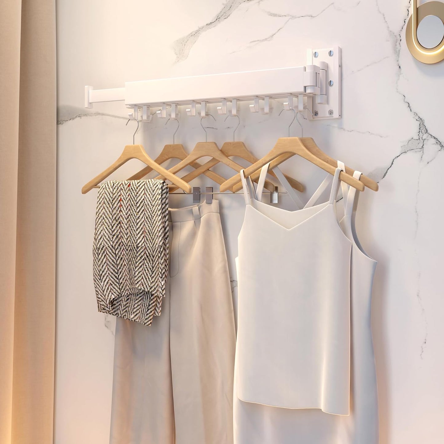 Clothes Drying Rack,Laundry Space Saver Wall Mounted,Retractable,Collapsible(Tri-Fold), White Color Rack Clothing