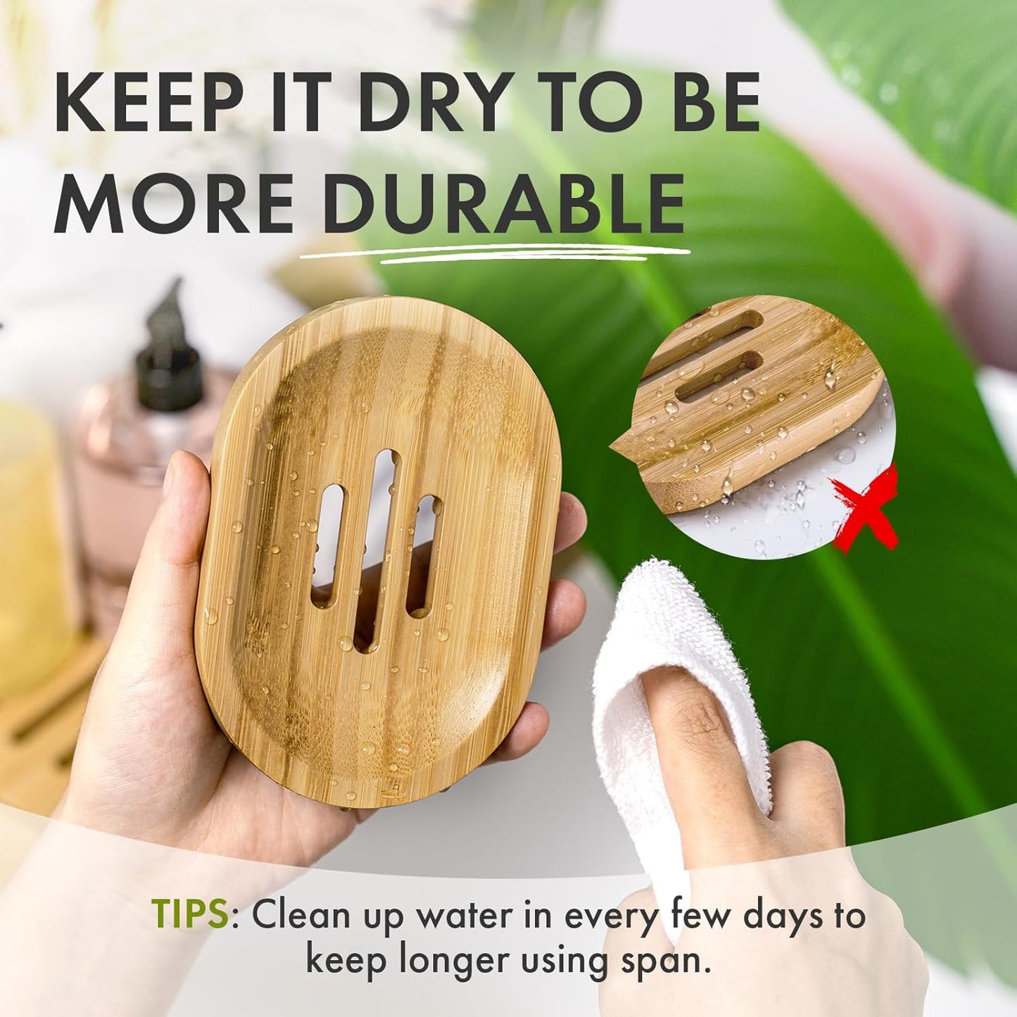 AmazerBath Bamboo Soap Holder, Bamboo Soap Dish, 2 Pack Soap Dishes for Bar Soap, Soap Tray Self Draining, Oval Soap Saver for Shower, Bathroom, Kitchen