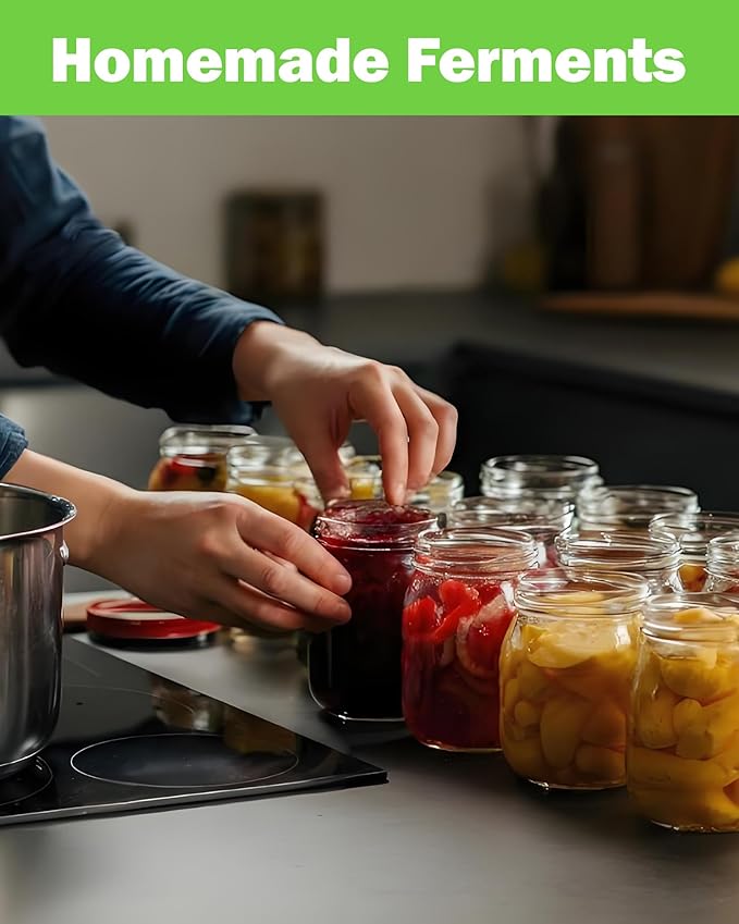 Fermentation Kit for Wide Mouth Mason Jar with 4 Glass Fermentation Weights,4 Fermenting Lids,4 Airlocks,5 Silicone Rings & 5 Silicone Grommet for Sauerkraut and Vegetables (Jar Not Included)
