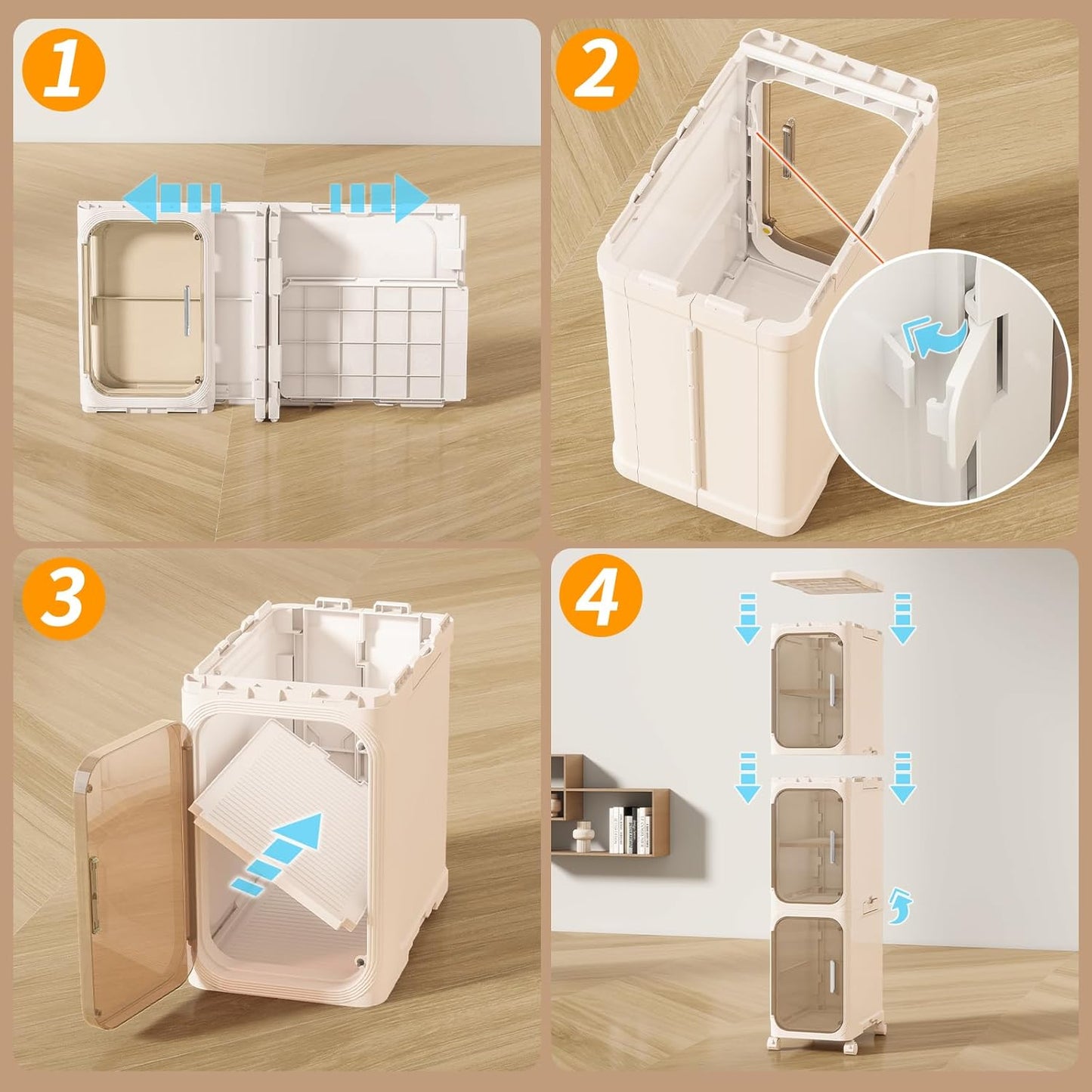 KHNR 4-Tiers Slim Bathroom Storage Cabinet, Foldable Storage Cabinets,Narrow Bathroom Storage,Movable Bathroom Storage Organizer for Small Spaces,Bathroom,Kitchen,Laundry,Cream White