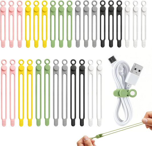 30 Pcs Silicone Data Cable Organizer, Reusable Cable Ties Wire Organizers for Office, Multipurpose Elastic Cord Wraps Cable Management for Charging Cord,Appliances,Home,Office,Kitchen,School,Travel