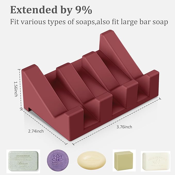 Silicone Soap Dish - Extended Self Draining Holder for Shower, Bathroom, Bathtub - 1 Pack With Drainage to Keep Bar Soap Dry and Clean