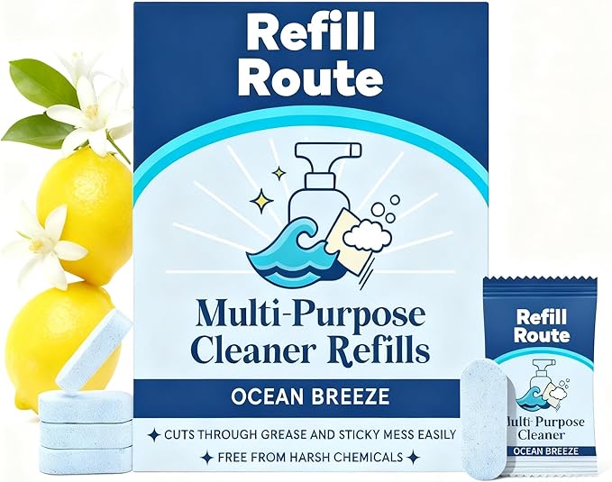 Eco-Friendly All Purpose Cleaner Tablets Refill – Multipurpose Cleaner Spray Concentrate for Kitchen, Bathroom & Home –Plastic-Free, Family Safe Multipurpose Cleaner – 12 Pack (Ocean Breeze)