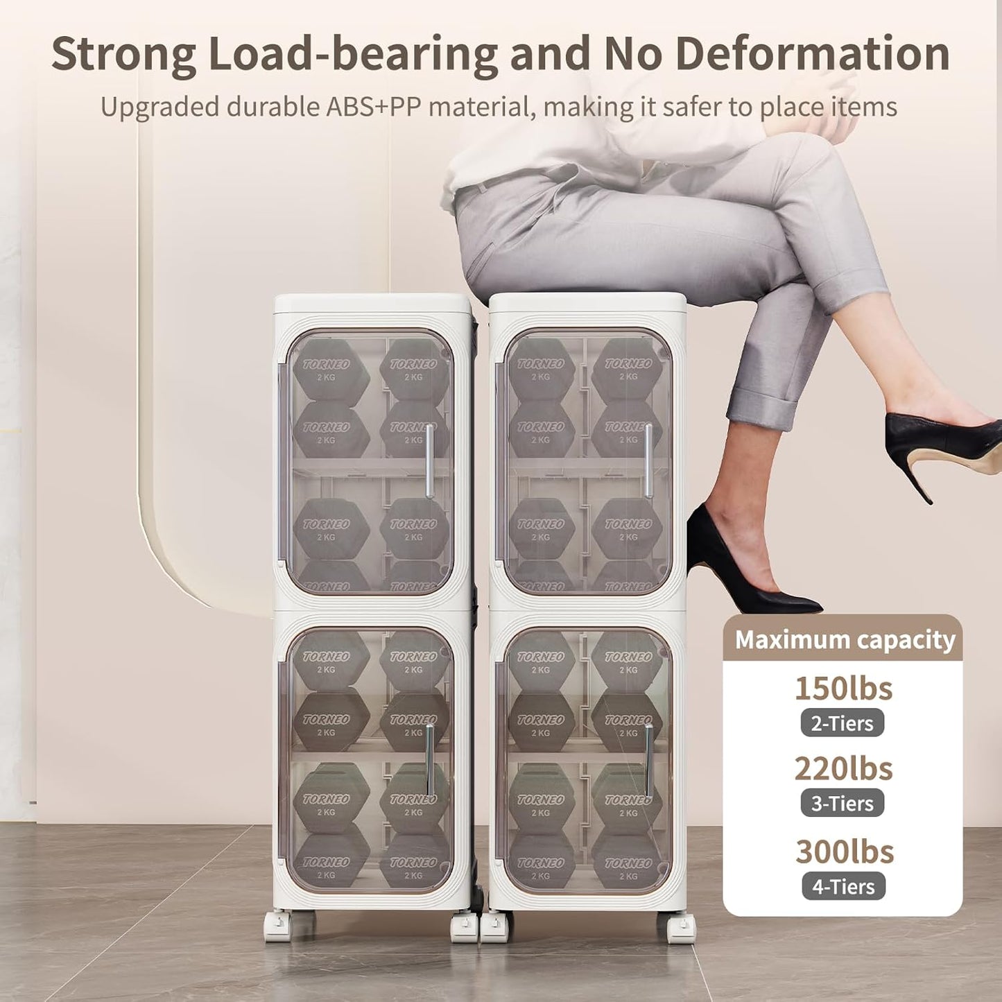 KHNR 3-Tiers Slim Bathroom Storage Cabinet, Foldable Storage Cabinets,Narrow Bathroom Storage,Movable Bathroom Storage Organizer for Small Spaces,Bathroom,Kitchen,Laundry,White