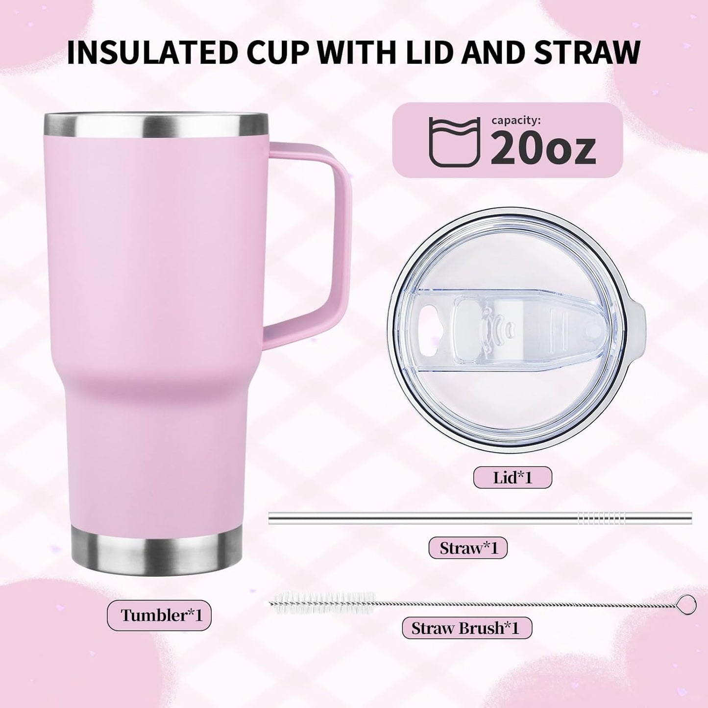 20oz Insulated Tumbler with Handle Stainless Steel Travel Coffee Mug with Lid and Straw Double Wall Vacuum Leak-proof Reusable Thermal Water Cup for Hot and Cold Drinks (Multicolor-2,4 Pack)