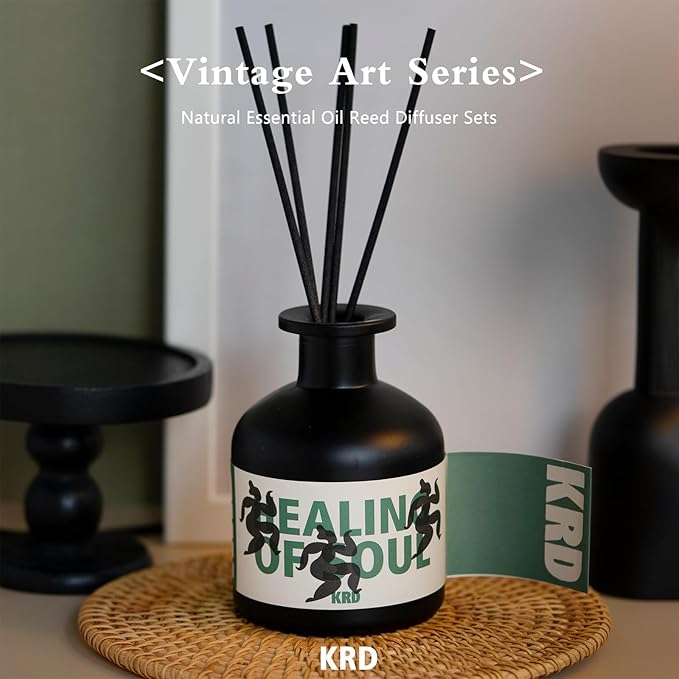 KRD 8.45 fl oz (250ml) Reed Diffuser Set, Premium Essential Oil Diffuser with 8 Natural Rattan Sticks, Long-Lasting Fragrance for Home Bathroom Decor, Moroccan Mint Tea