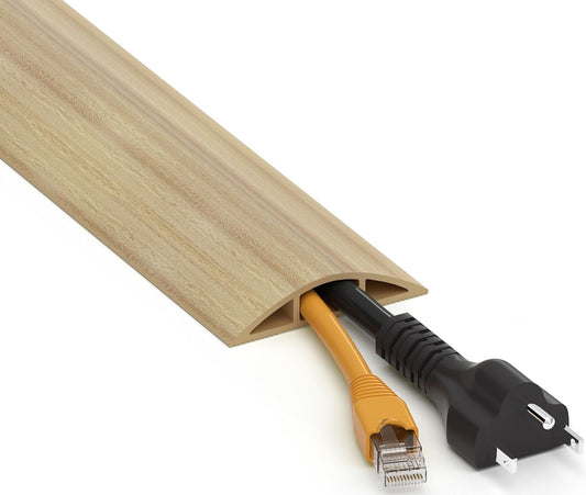 Floor Cord Cover 6ft, Maple Wood Cord Hider Floor Hide Extension Cords, Floor Cable Management Floor Cable Cover Wire Covers for Cords, Cable Protector Cord Cavity W0.6in x H0.32in