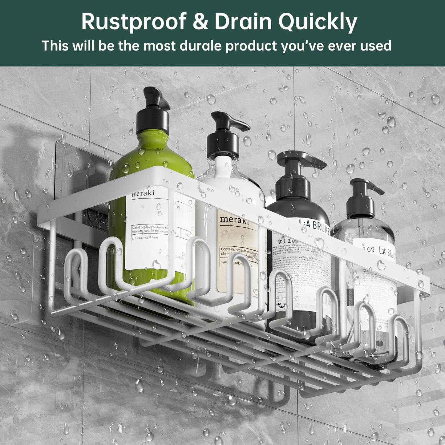 Shower Caddy Organizer Rack Shelf with Soap and Toothbrush Holder,Stainless Steel Organizer for Bathroom Organizers and Storage, No Drilling Wall Mounted Rack Bathroom Caddy White,5-Pack