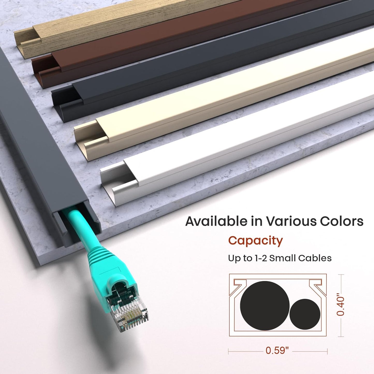 Ethernet Cable Cover Cord Hider - 315in One-Cord Covers for Wires on Wall, Hide Wires Along Wall, Baby Proof Cable Raceway, Electrical Cord Management, Wire Conduit, Hide Extension Cord, Wire Molding